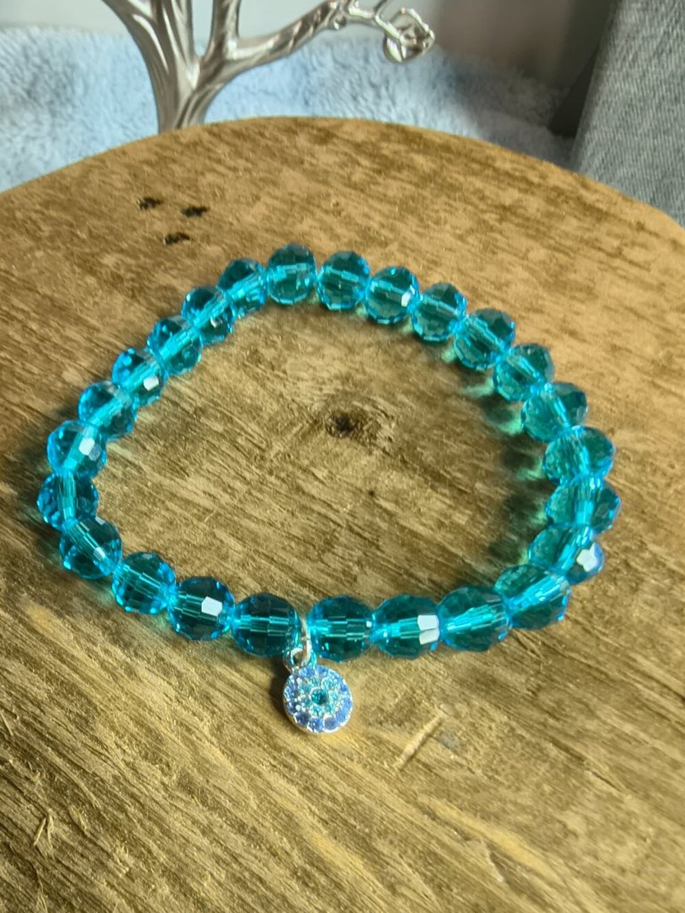 Aqua Blue Faceted Crystal Stretch Bracelet